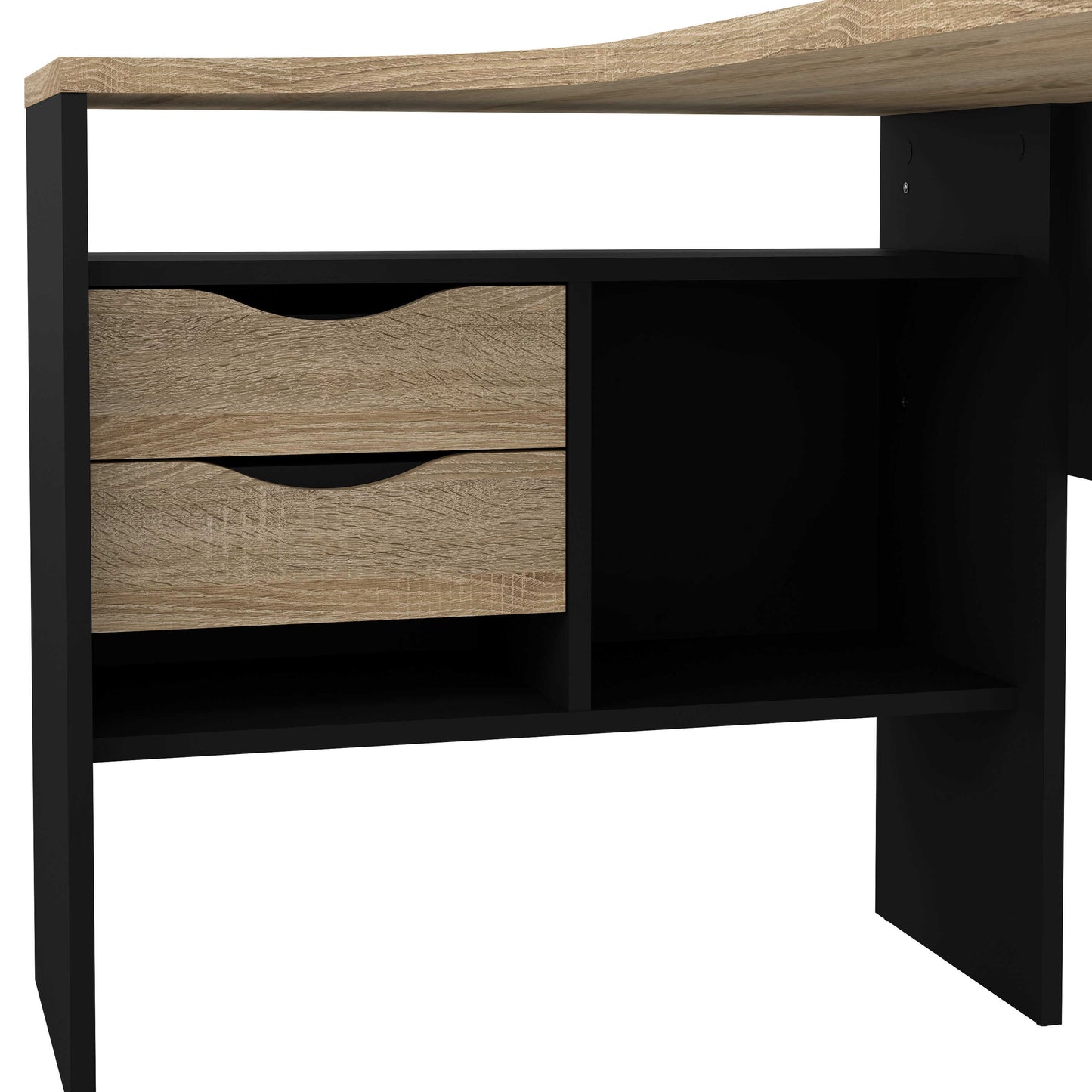 Billabong Black and Natural Oak Wood Corner Office Desk 2 Drawers