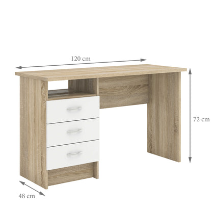 Billabong Natural Oak Wood Office Desk 3 White Drawers