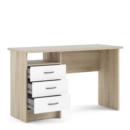 Billabong Natural Oak Wood Office Desk 3 White Drawers