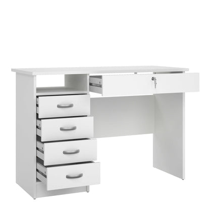 Billabong White Wooden Office Desk 5 Drawers