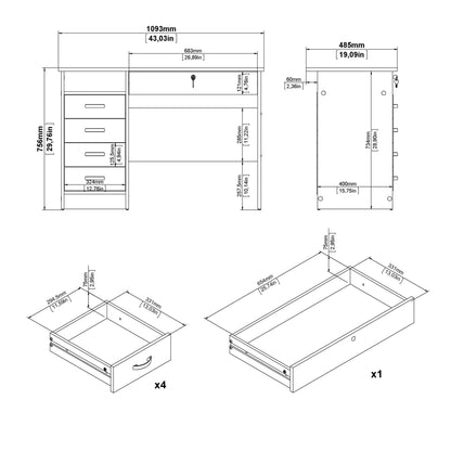Billabong White Wooden Office Desk 5 Drawers