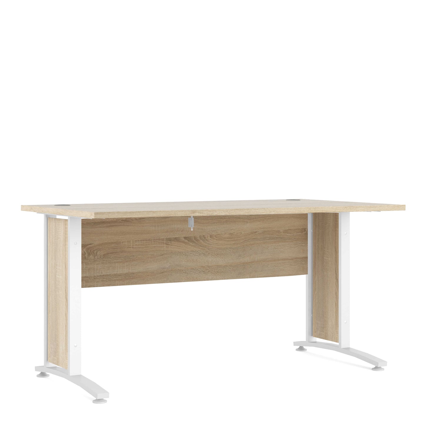 Dris 150cm Natural Oak Wood Effect Desk White Metal Legs