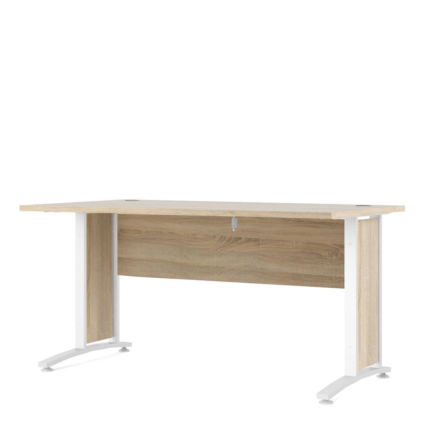 Dris 150cm Natural Oak Wood Effect Desk White Metal Legs