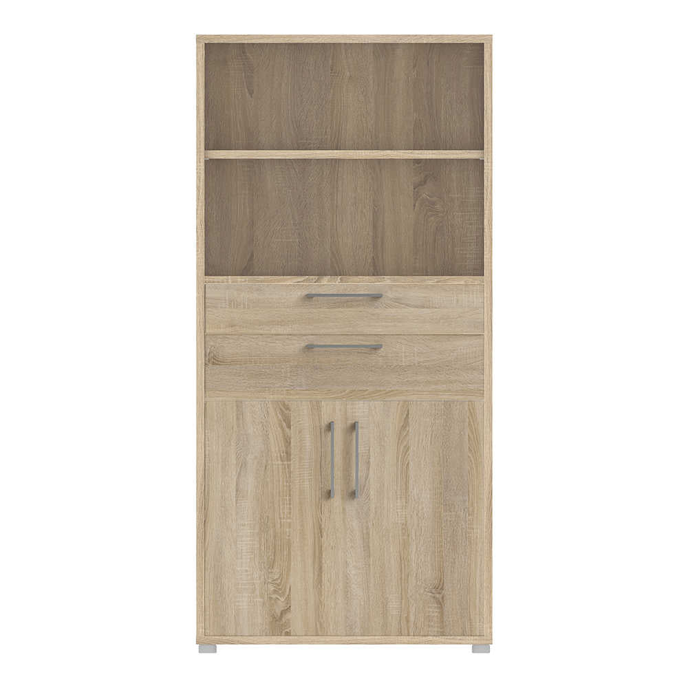 Dris Natural Oak Wood Effect Bookcase 2 Shelves 2 Drawers 2 Doors