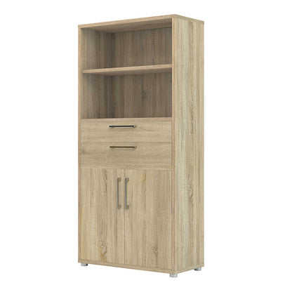 Dris Natural Oak Wood Effect Bookcase 2 Shelves 2 Drawers 2 Doors