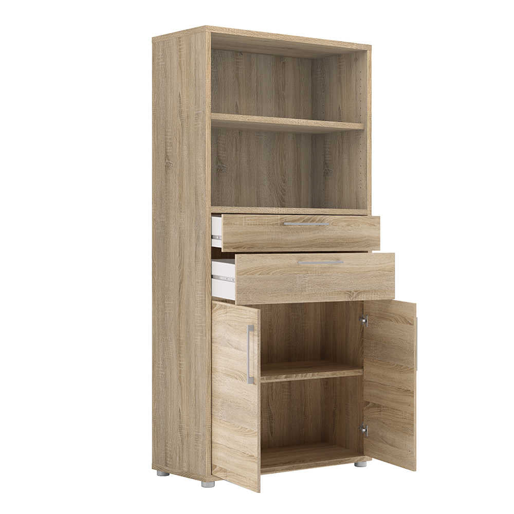 Dris Natural Oak Wood Effect Bookcase 2 Shelves 2 Drawers 2 Doors