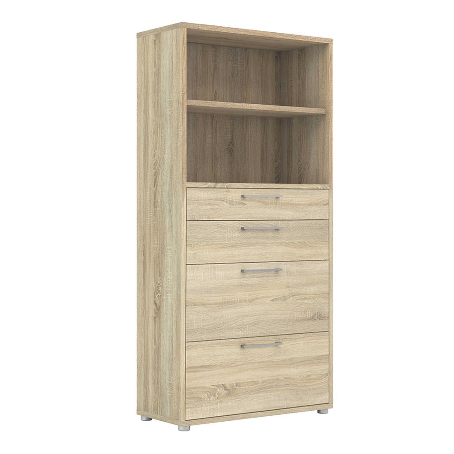 Dris Natural Oak Wood Effect Bookcase 1 Shelf 4 Drawers