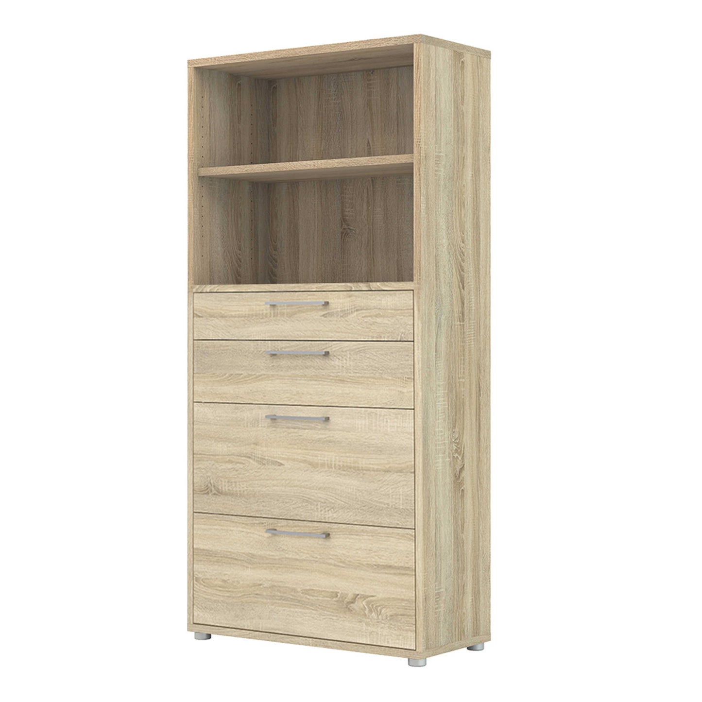 Dris Natural Oak Wood Effect Bookcase 1 Shelf 4 Drawers