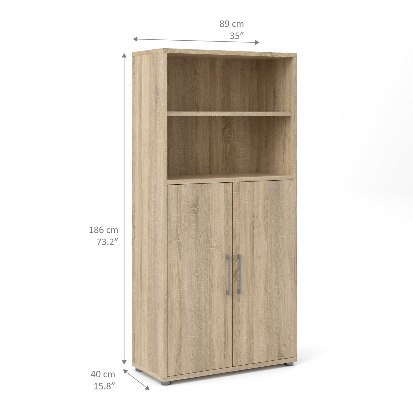 Dris Natural Oak Wood Effect Bookcase 3 Shelves 2 Doors