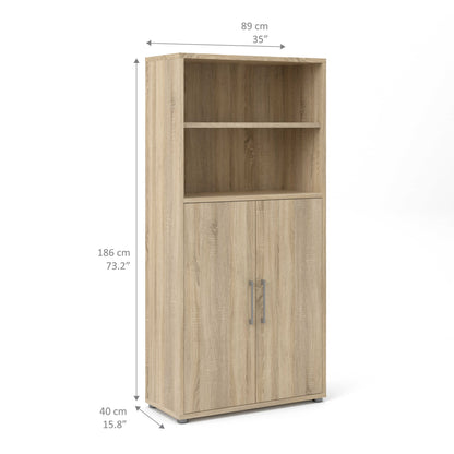 Dris Natural Oak Wood Effect Bookcase 3 Shelves 2 Doors