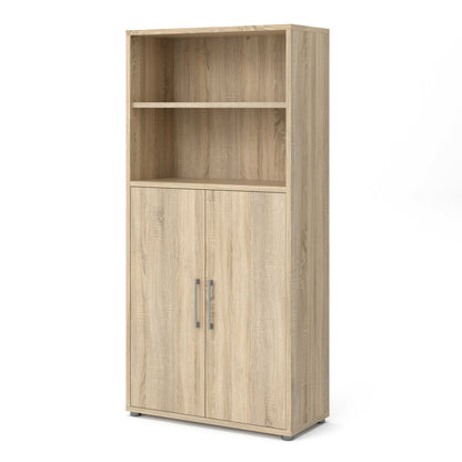Dris Natural Oak Wood Effect Bookcase 3 Shelves 2 Doors