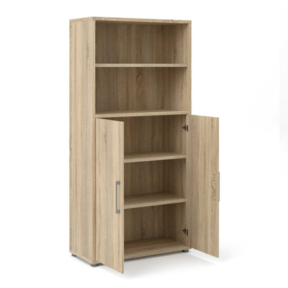 Dris Natural Oak Wood Effect Bookcase 3 Shelves 2 Doors