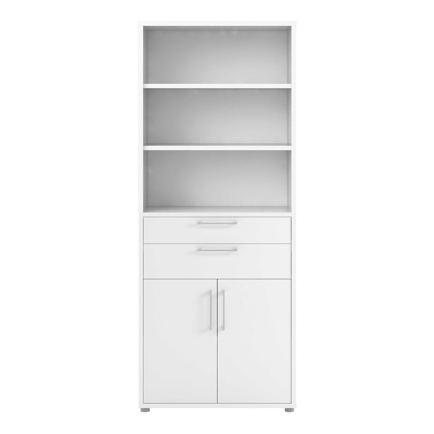 Dris White Wooden Bookcase 3 Shelves 2 Drawers 2 Doors