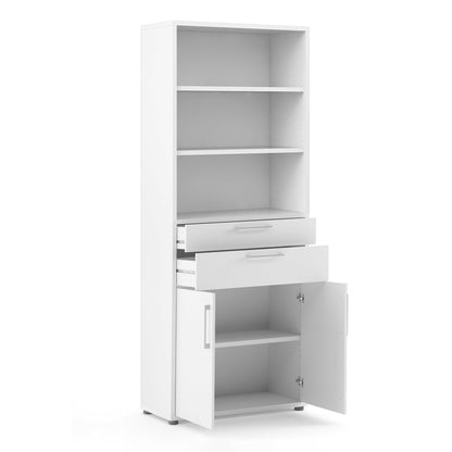Dris White Wooden Bookcase 3 Shelves 2 Drawers 2 Doors