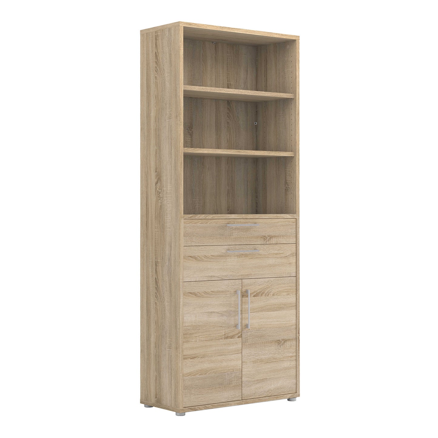 Dris Natural Oak Wood Effect Bookcase 3 Shelves 4 Drawers