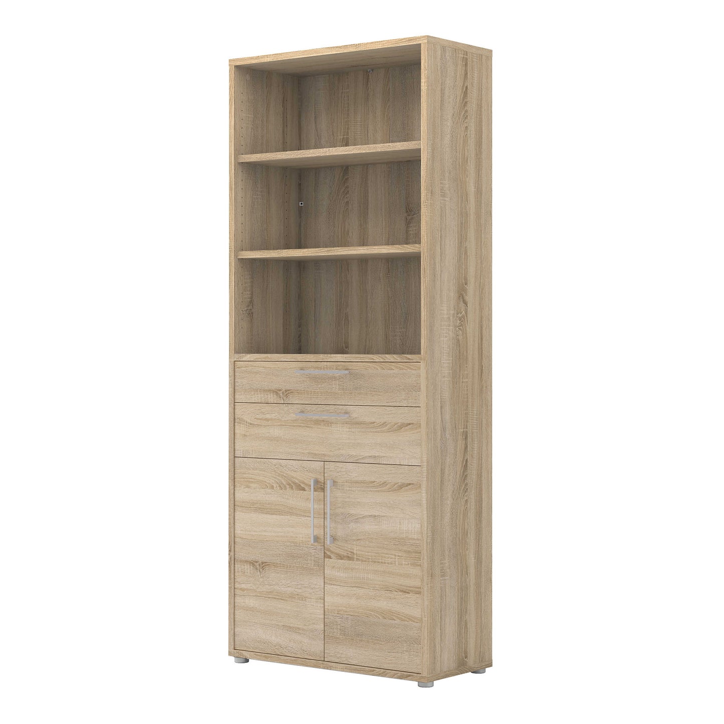 Dris Natural Oak Wood Effect Bookcase 3 Shelves 4 Drawers