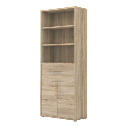 Dris Natural Oak Wood Effect Bookcase 3 Shelves 4 Drawers