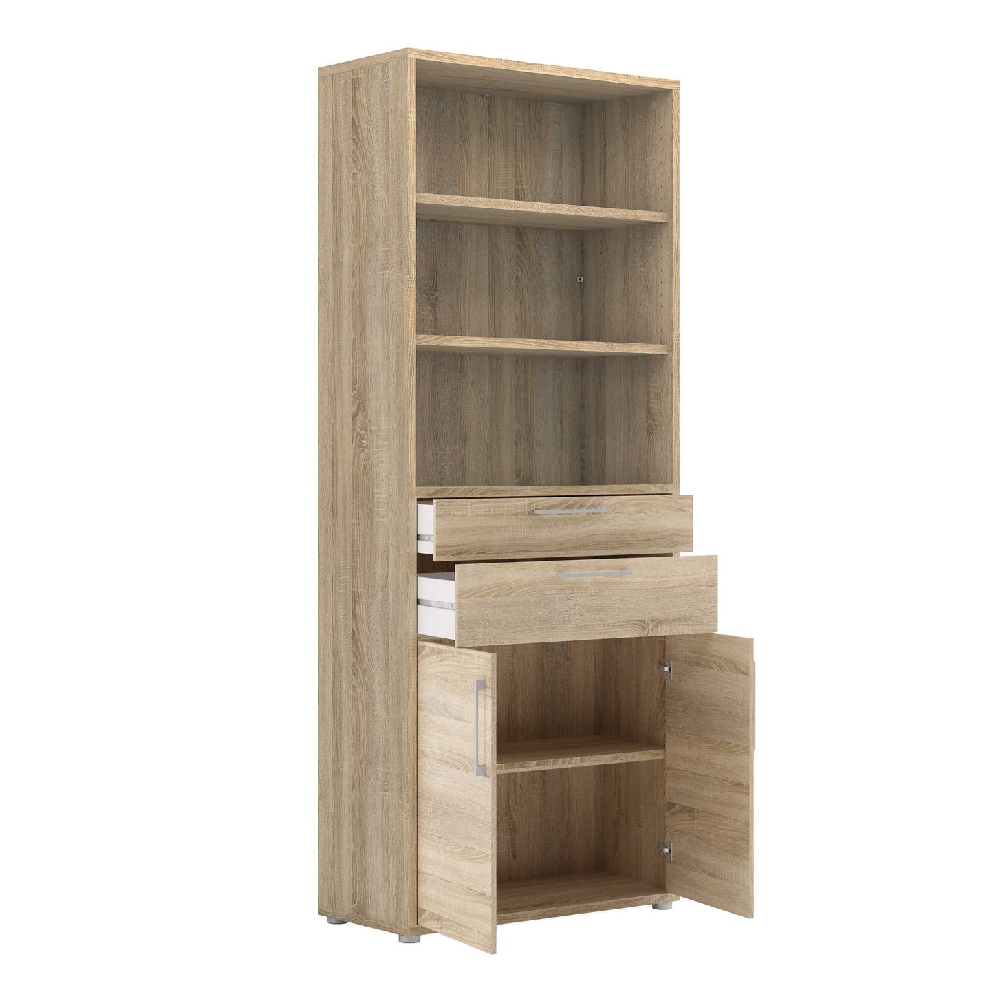 Dris Natural Oak Wood Effect Bookcase 3 Shelves 4 Drawers