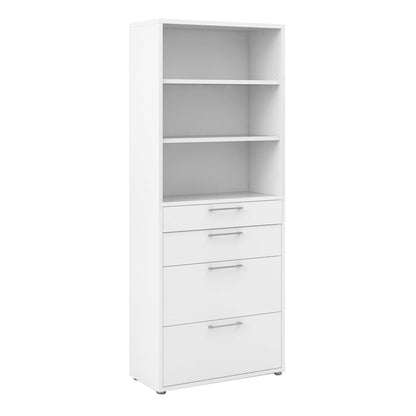 Dris White Wooden Bookcase 2 Shelves 4 Drawers