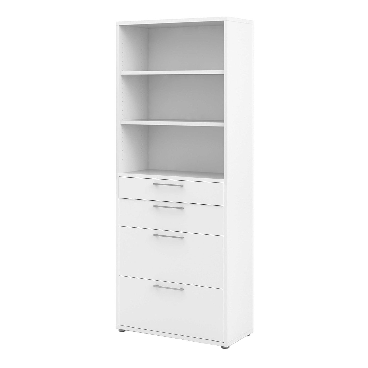 Dris White Wooden Bookcase 2 Shelves 4 Drawers