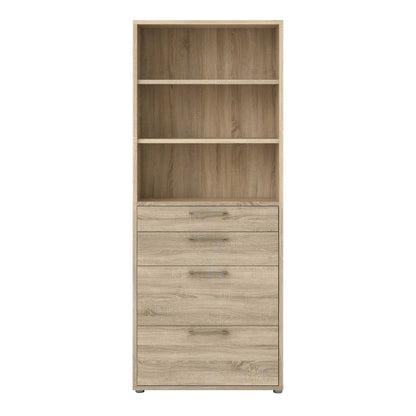 Dris Natural Oak Wood Effect Bookcase 2 Shelves 4 Drawers