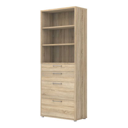 Dris Natural Oak Wood Effect Bookcase 2 Shelves 4 Drawers