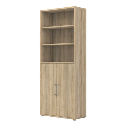 Dris Natural Oak Wood Effect Bookcase 4 Shelves 2 Doors