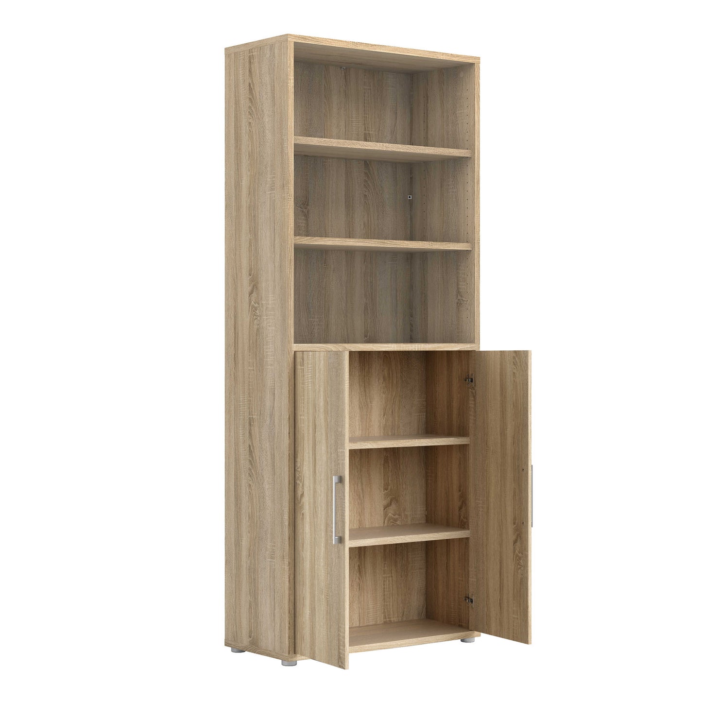 Dris Natural Oak Wood Effect Bookcase 4 Shelves 2 Doors