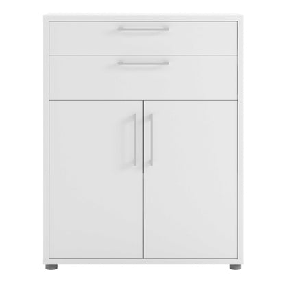 Dris White Wooden Bookcase 1 Shelf 2 Drawers 2 Doors