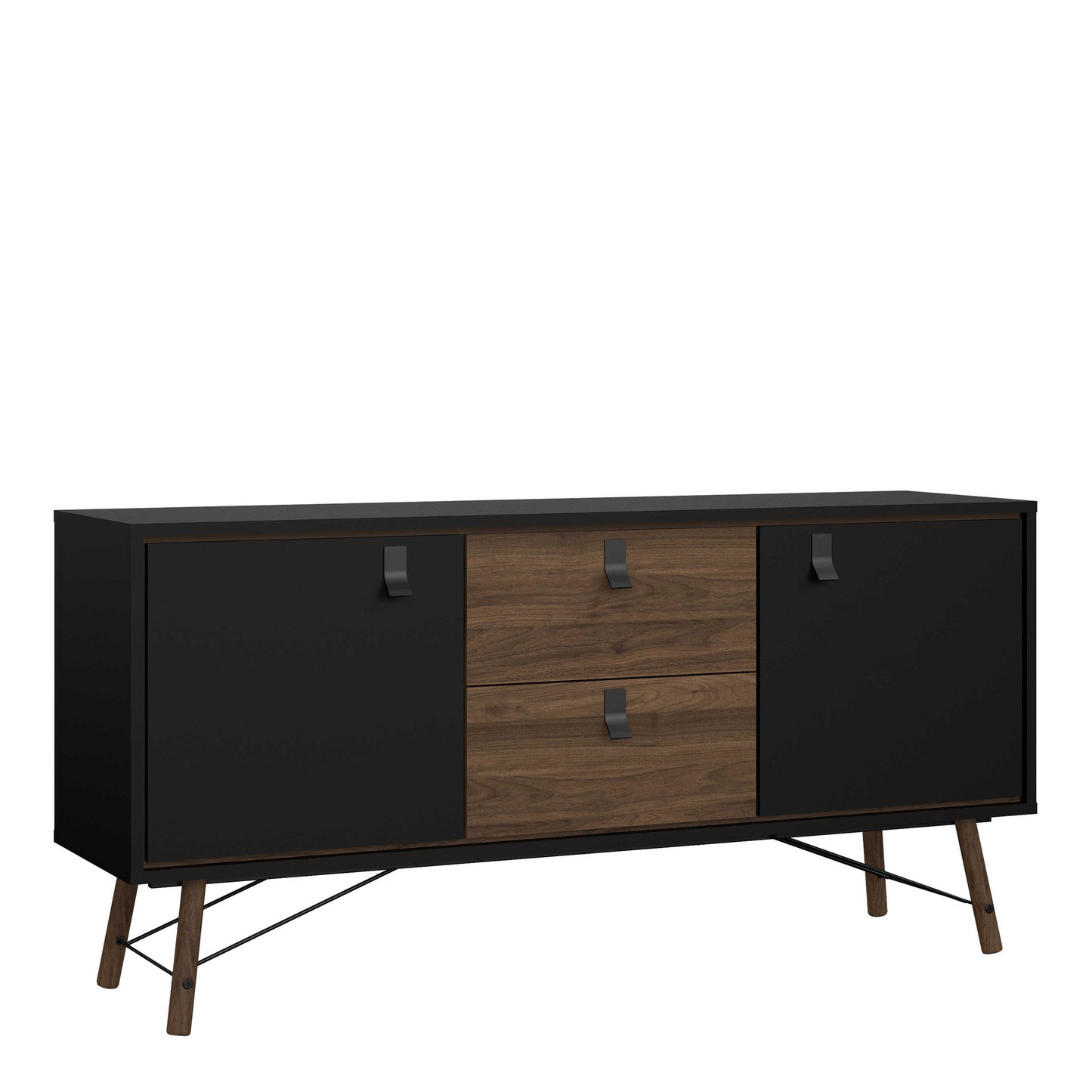 Juno Black and Walnut Wood Sideboard 2 Doors 2 Drawers
