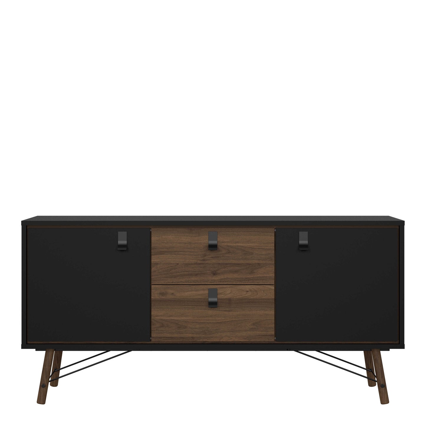 Juno Black and Walnut Wood Sideboard 2 Doors 2 Drawers
