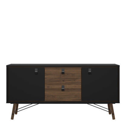 Juno Black and Walnut Wood Sideboard 2 Doors 2 Drawers