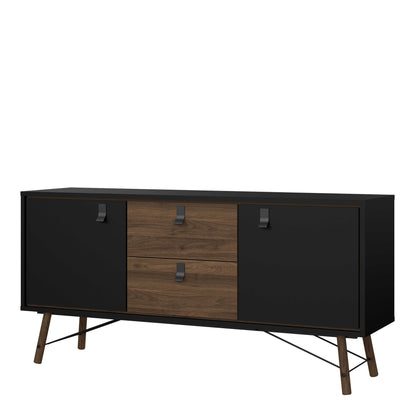 Juno Black and Walnut Wood Sideboard 2 Doors 2 Drawers