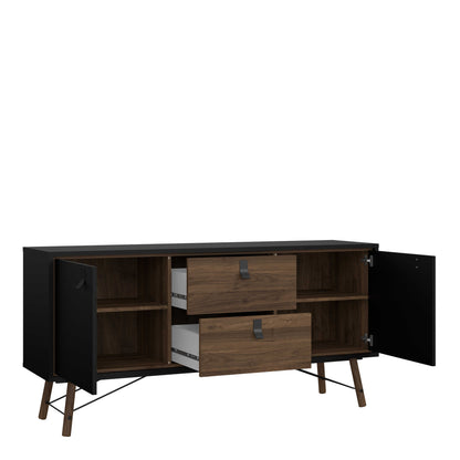 Juno Black and Walnut Wood Sideboard 2 Doors 2 Drawers