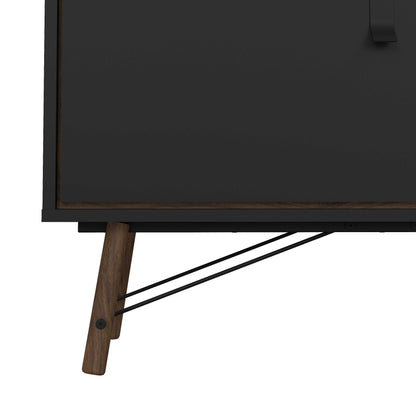 Juno Black and Walnut Wood TV Unit 1 Door 1 Drawer and Open Shelf