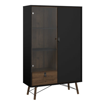 Juno Black and Walnut Wood China Cabinet 2 Doors 1 Drawer