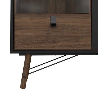 Juno Black and Walnut Wood China Cabinet 2 Doors 1 Drawer