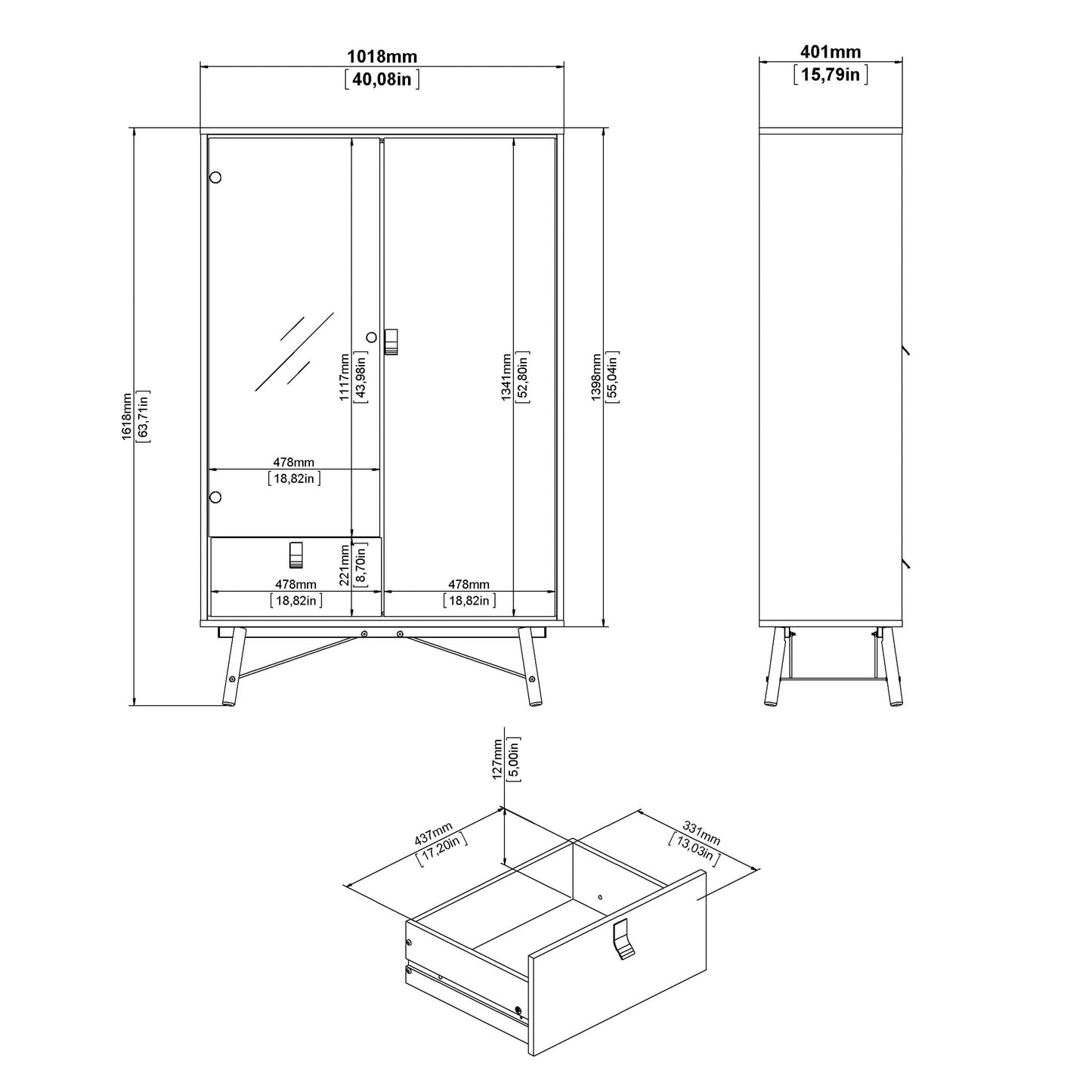 Juno Black and Walnut Wood China Cabinet 2 Doors 1 Drawer