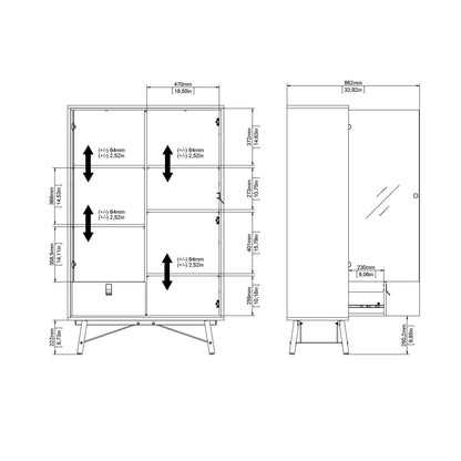 Juno Black and Walnut Wood China Cabinet 2 Doors 1 Drawer