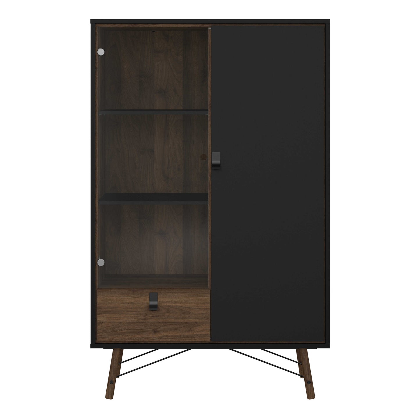 Juno Black and Walnut Wood China Cabinet 2 Doors 1 Drawer