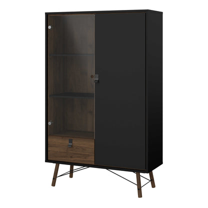 Juno Black and Walnut Wood China Cabinet 2 Doors 1 Drawer