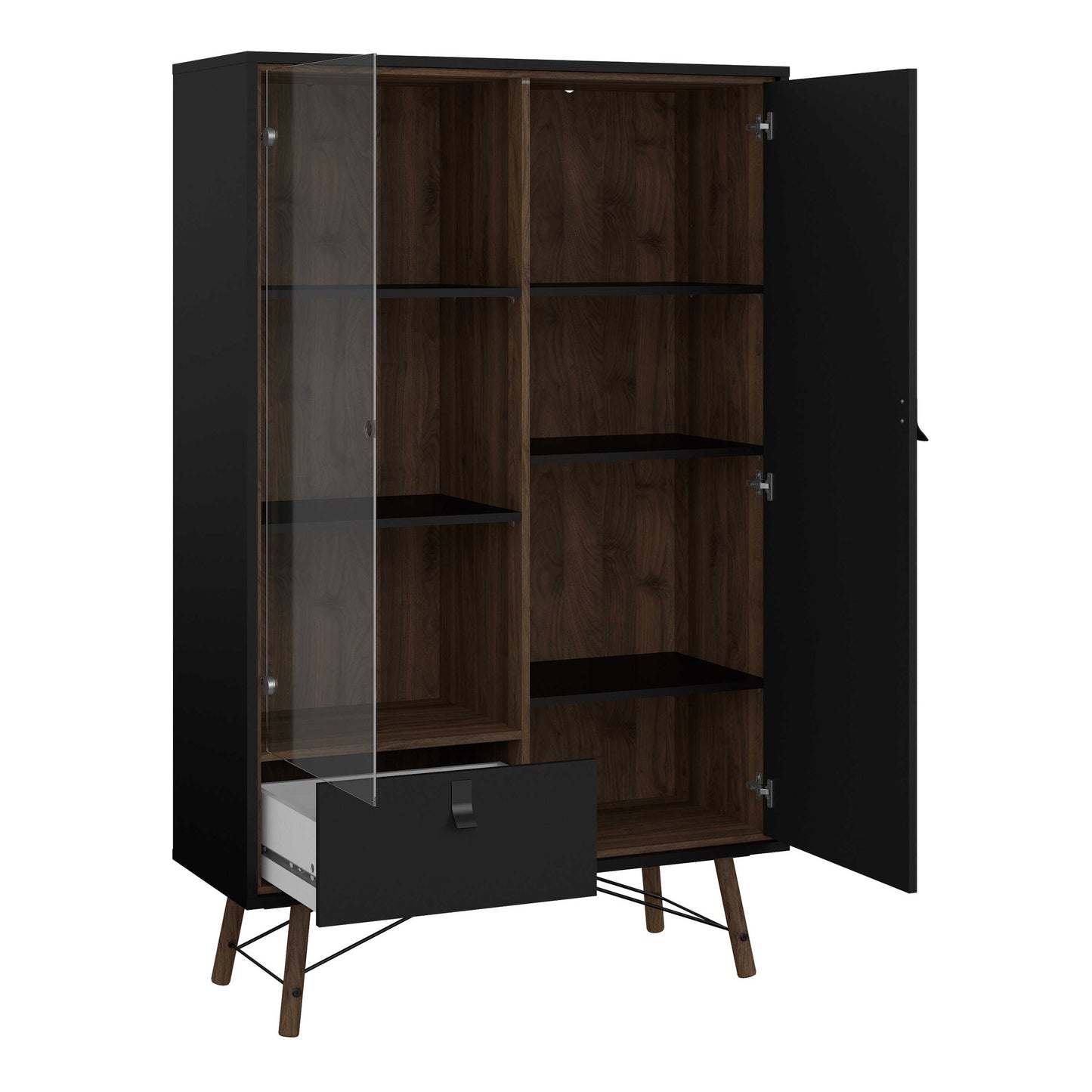 Juno Black and Walnut Wood China Cabinet 2 Doors 1 Drawer