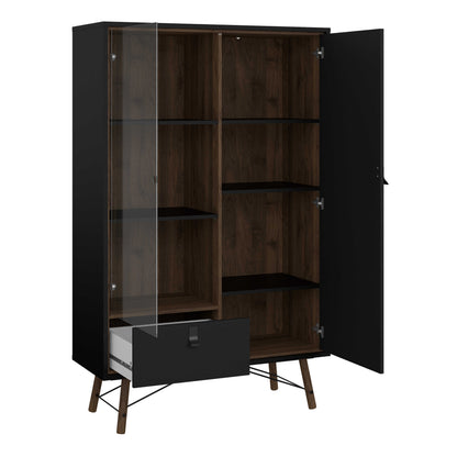 Juno Black and Walnut Wood China Cabinet 2 Doors 1 Drawer