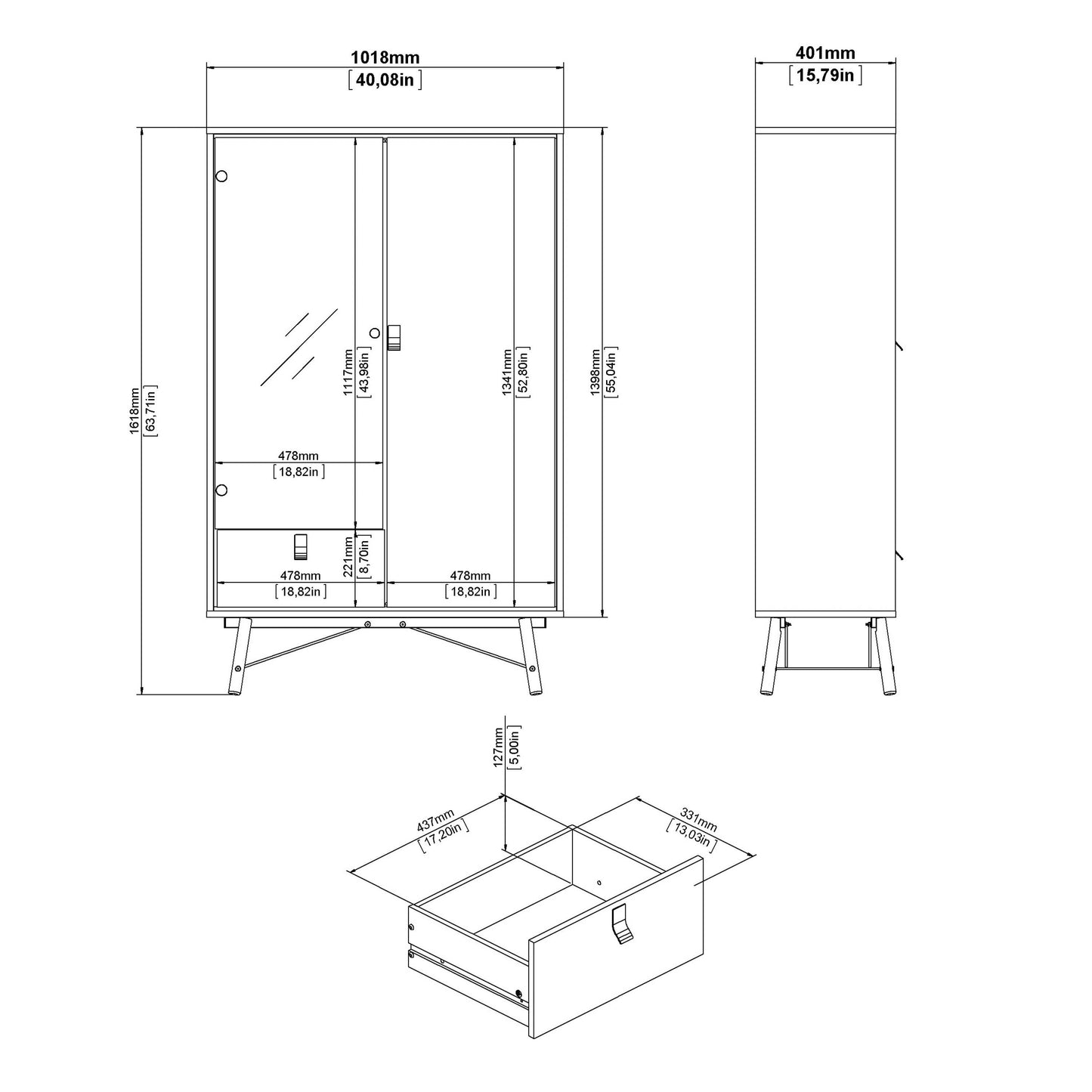 Juno White China Cabinet 2 Doors 1 Drawer 3 Drawers