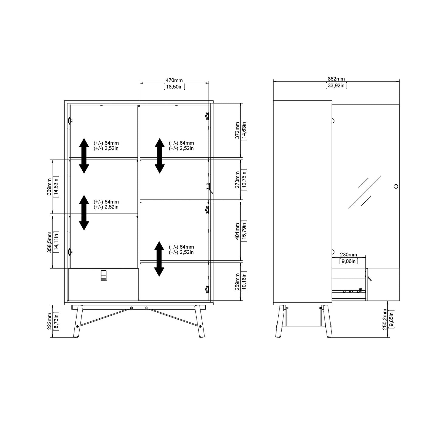 Juno White China Cabinet 2 Doors 1 Drawer 3 Drawers