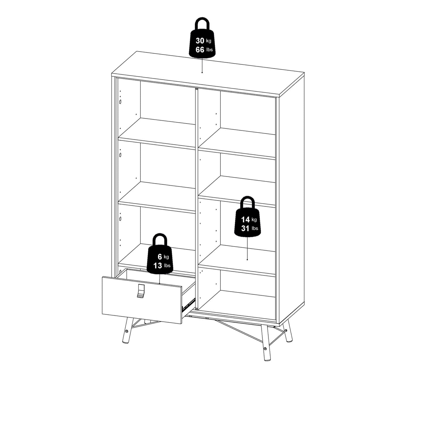 Juno White China Cabinet 2 Doors 1 Drawer 3 Drawers