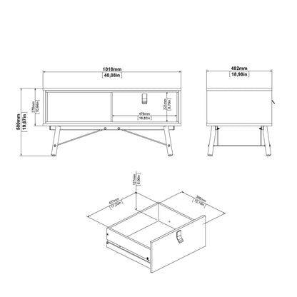 Juno Black and Walnut Wood Coffee Table 1 Drawer and Open Shelf