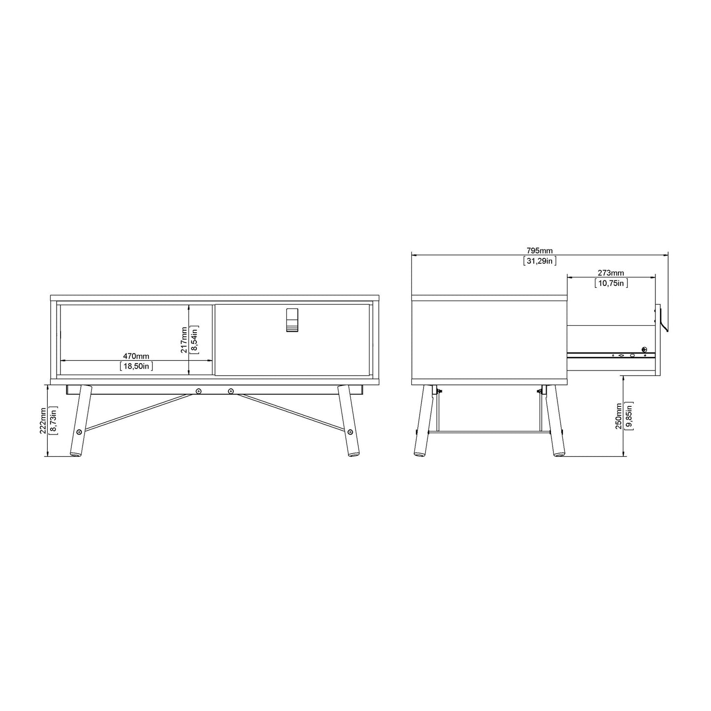 Juno Black and Walnut Wood Coffee Table 1 Drawer and Open Shelf