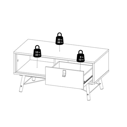 Juno Black and Walnut Wood Coffee Table 1 Drawer and Open Shelf