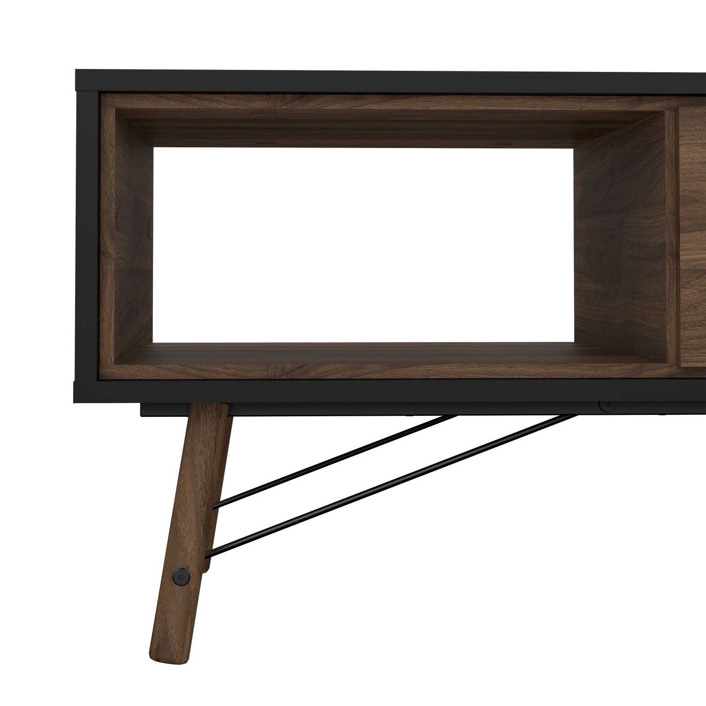 Juno Black and Walnut Wood Coffee Table 1 Drawer and Open Shelf